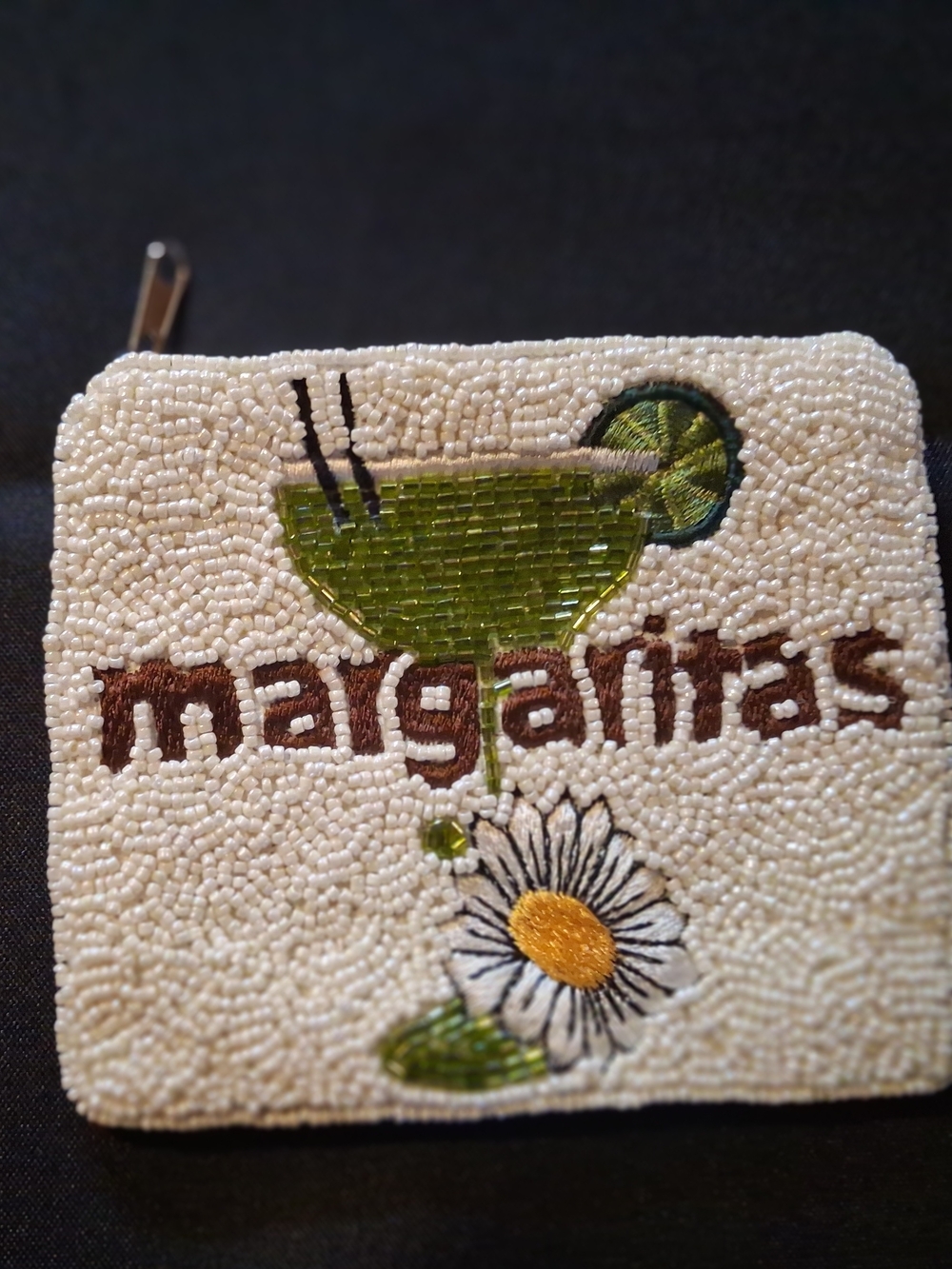 Beaded White and Green 'Margaritas' Coin Purse